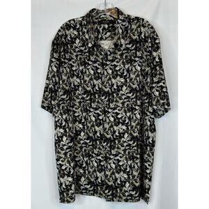 Mens 2XL 100% Silk Button Down Shirt Leaf Pattern Business Casual Travel Beachy